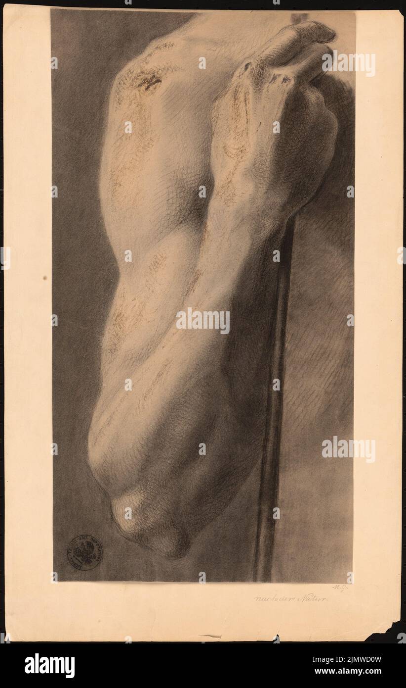 Gropius Martin (1824-1880), AC-Studie (ohne Datum): Männlicher Akt: Detail des rechten Arms. Bleistift auf Papier, 47,8 x 30,2 cm (inklusive Scankanten) Gropius Martin (1824-1880): Aktstudie Stockfoto