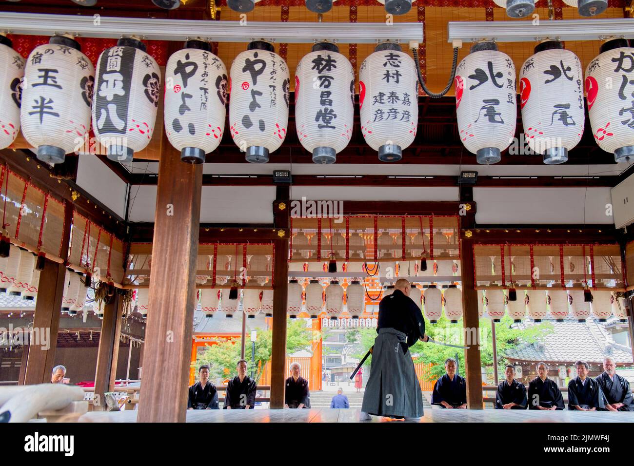 Samurai Demonstration und Zeremonie, Sommer, Kyto Japan. Stockfoto
