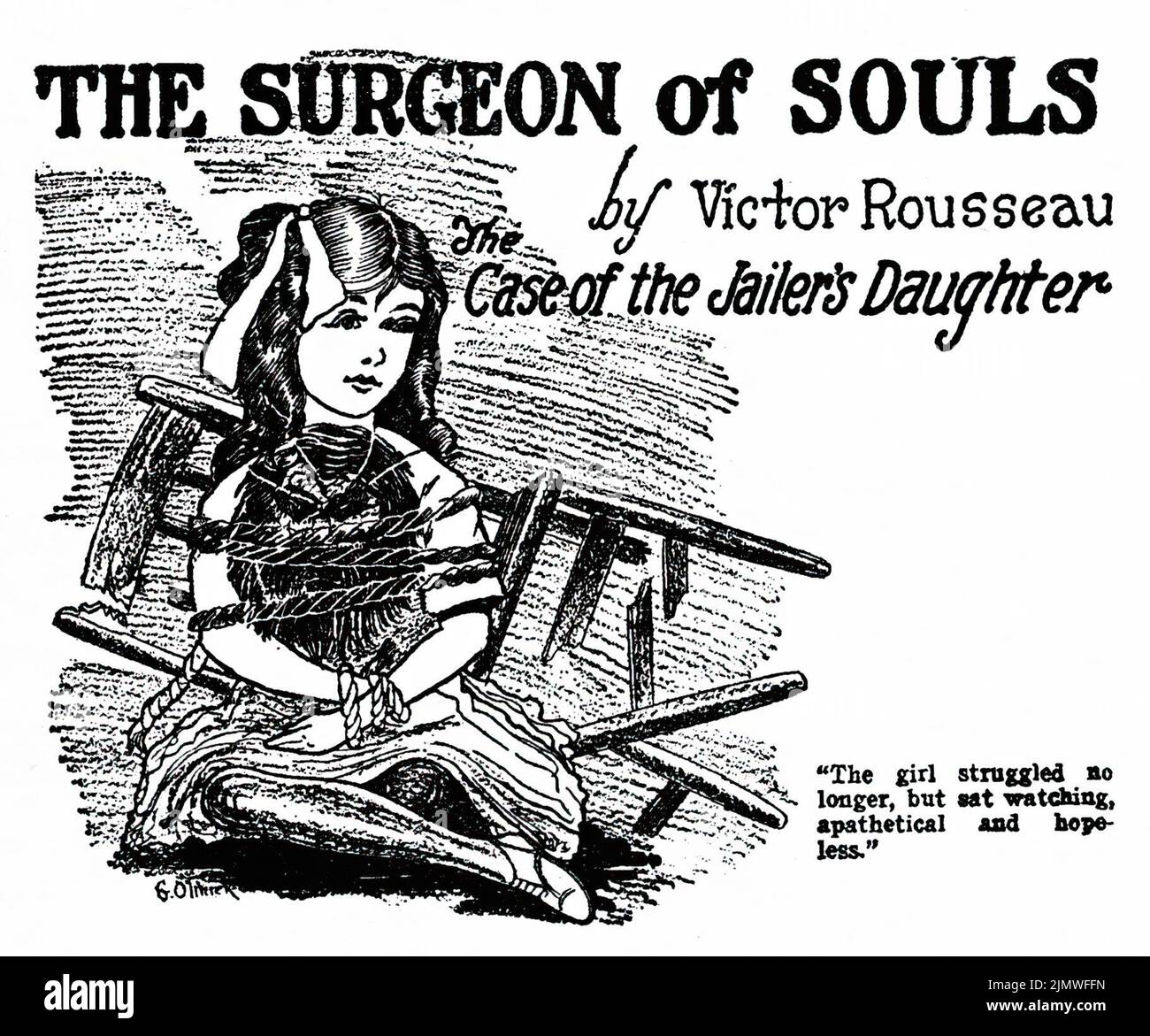 Der Chirurg der Seelen: Der Fall der Tochter des Gefängniswärters, von Victor Rousseau. Illustration von G. O. Olinick aus Weird Tales, September 1926 Stockfoto
