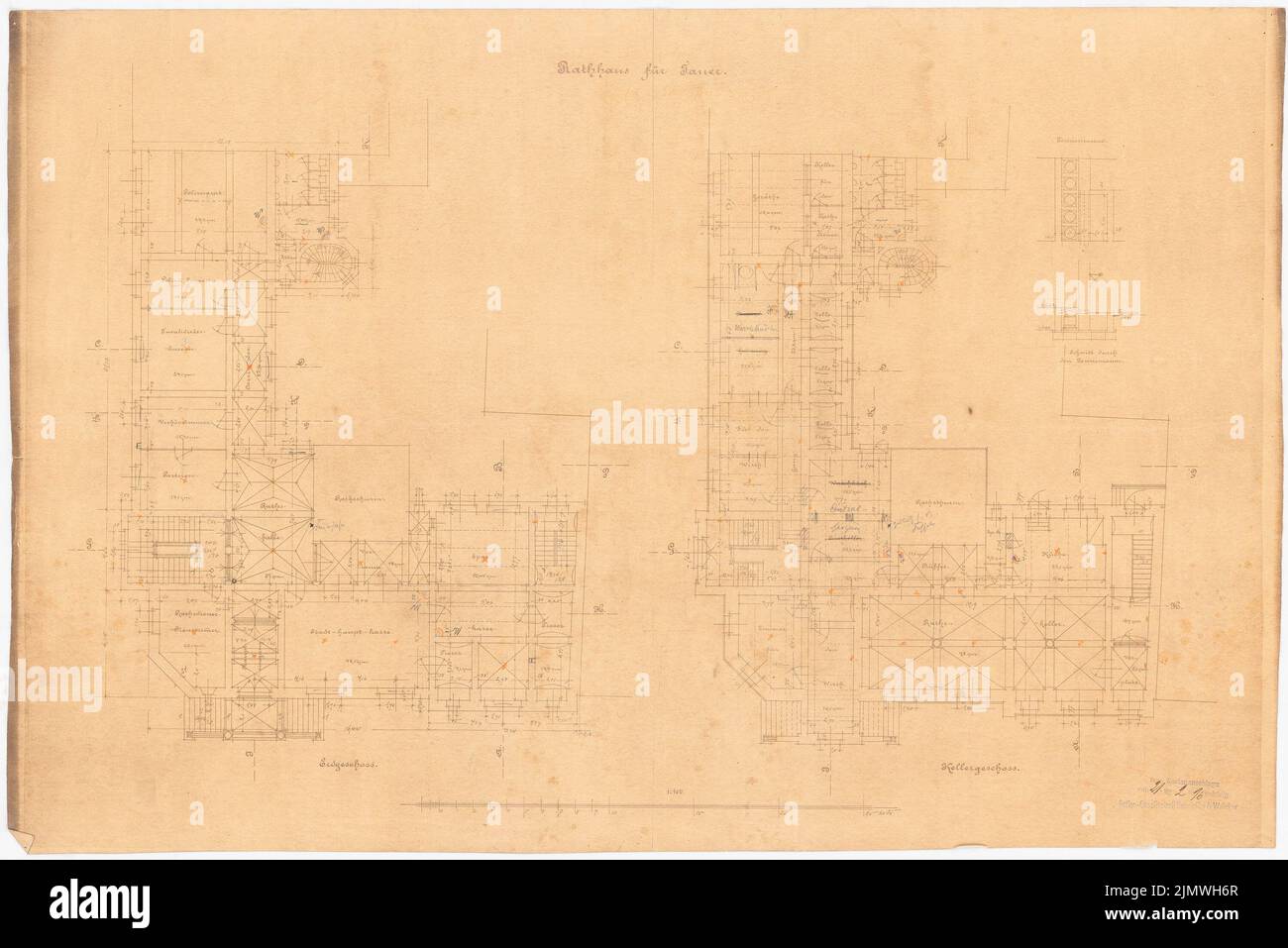 Guth Hermann (1851-1924), Rathaus Jauer (ohne dat.): Noch nicht aufgenommen. Material/Technik N.N. aufgenommen, 50,1 x 75 cm (inklusive Scan-Kanten) Guth Hermann (1851-1924): Rathaus, Jauer Stockfoto