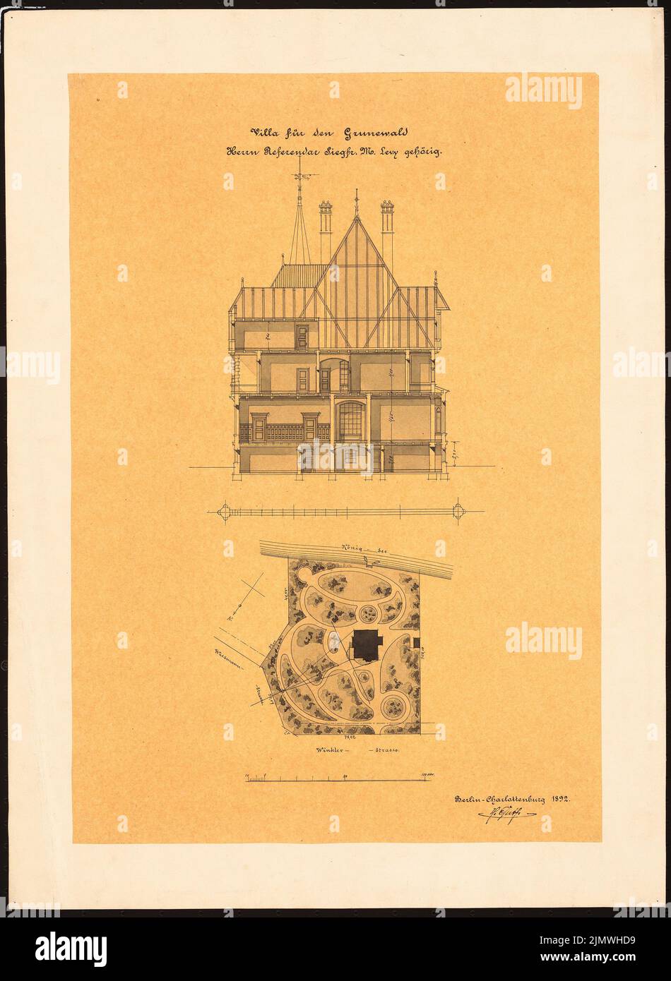 Guth Hermann (1851-1924), noch nicht aufgenommen (ohne Datum): Noch nicht aufgenommen. Material/Technologie N.N. Aufgenommen, 57 x 41,6 cm (inklusive Scankanten) Guth Hermann (1851-1924): Villa, Berlin-Grunewald Stockfoto