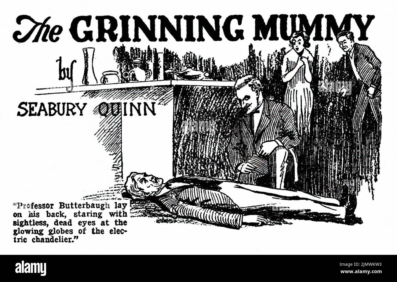 Die grinsende Mama, von Seabury Quinn. Illustration von G. O. Olinick aus Weird Tales, Dezember 1926 Stockfoto