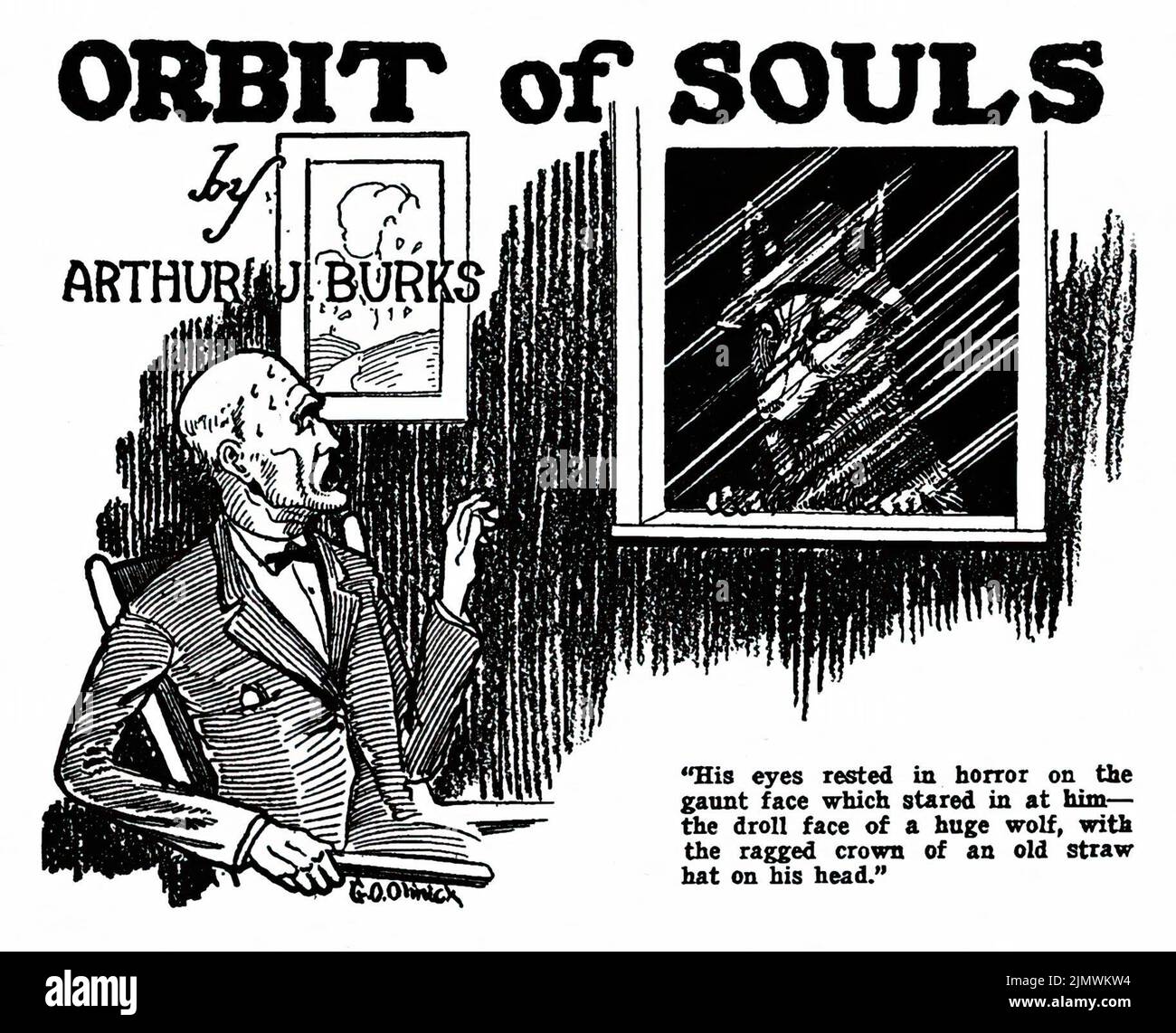 Orbit of Souls, von Arthur J. Burks. Illustration von G. O. Olinick aus Weird Tales, Dezember 1926 Stockfoto