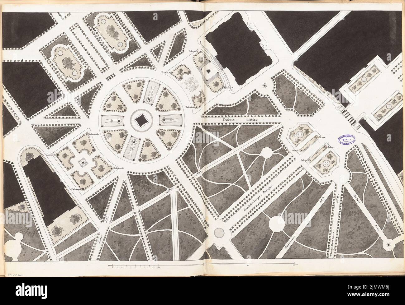 Kolbenheyer Gyula (1851-1918), Neugestaltung des Königsplatzes in Berlin-Tiergarten. Monatliches Gewinnspiel vom 1895. April (04,1895): Lageplan; Skalenbalken. Tusche Aquarell auf der Schachtel, 59,7 x 87,1 cm (inklusive Scankanten) Kolbenheyer Gyula (1851-1918): Umgestaltung des Königsplatzes, Berlin-Tiergarten. Monatskurrenz April 1895 Stockfoto