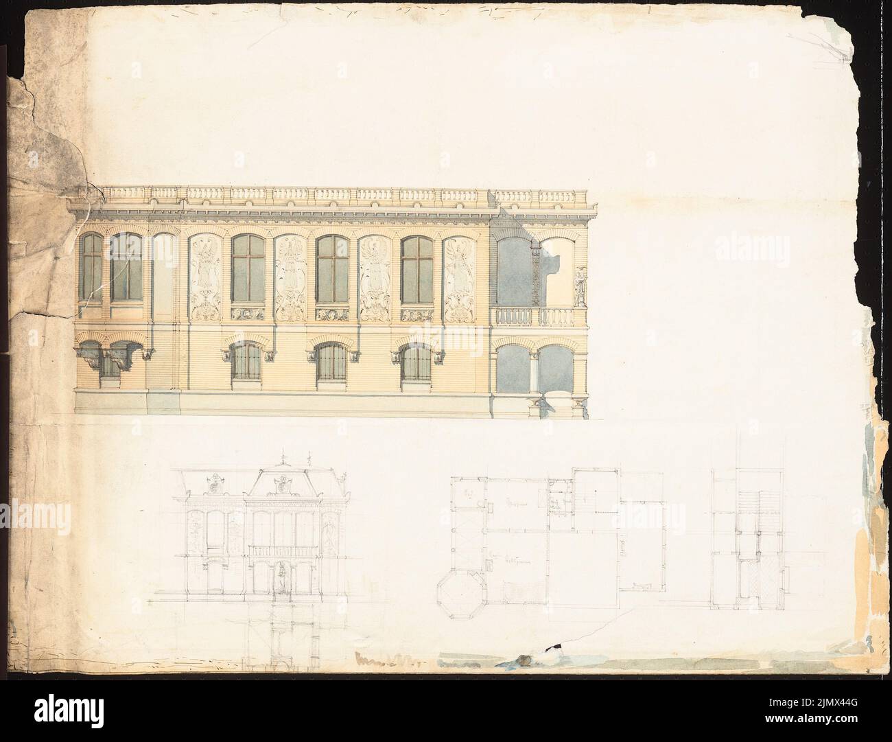 Unbekannter Architekt, noch nicht erfasst: Wettbewerbsentwürfe (ohne Datum): Noch nicht erfasst. Material/Technologie N.N. Erfasst, 52,1 x 68,4 cm (einschließlich Scankanten) N.N. : Unbekanntes Wohnhaus Stockfoto