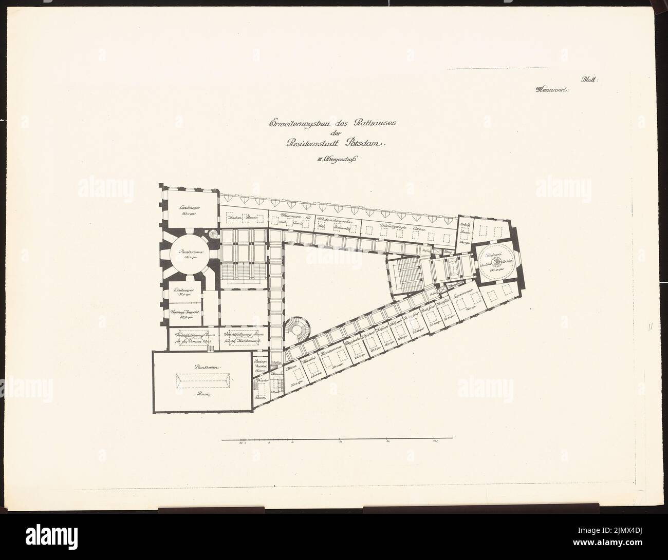 Hoffmann Ludwig (1852-1932), Erweiterung des Rathauses in Potsdam (1920): Noch nicht erfasst. Material/Technologie N.N. Aufgenommen, 54,3 x 70,6 cm (inklusive Scan-Kanten) Hoffmann Ludwig (1852-1932): Erweiterung des Rathauses, Potsdam Stockfoto