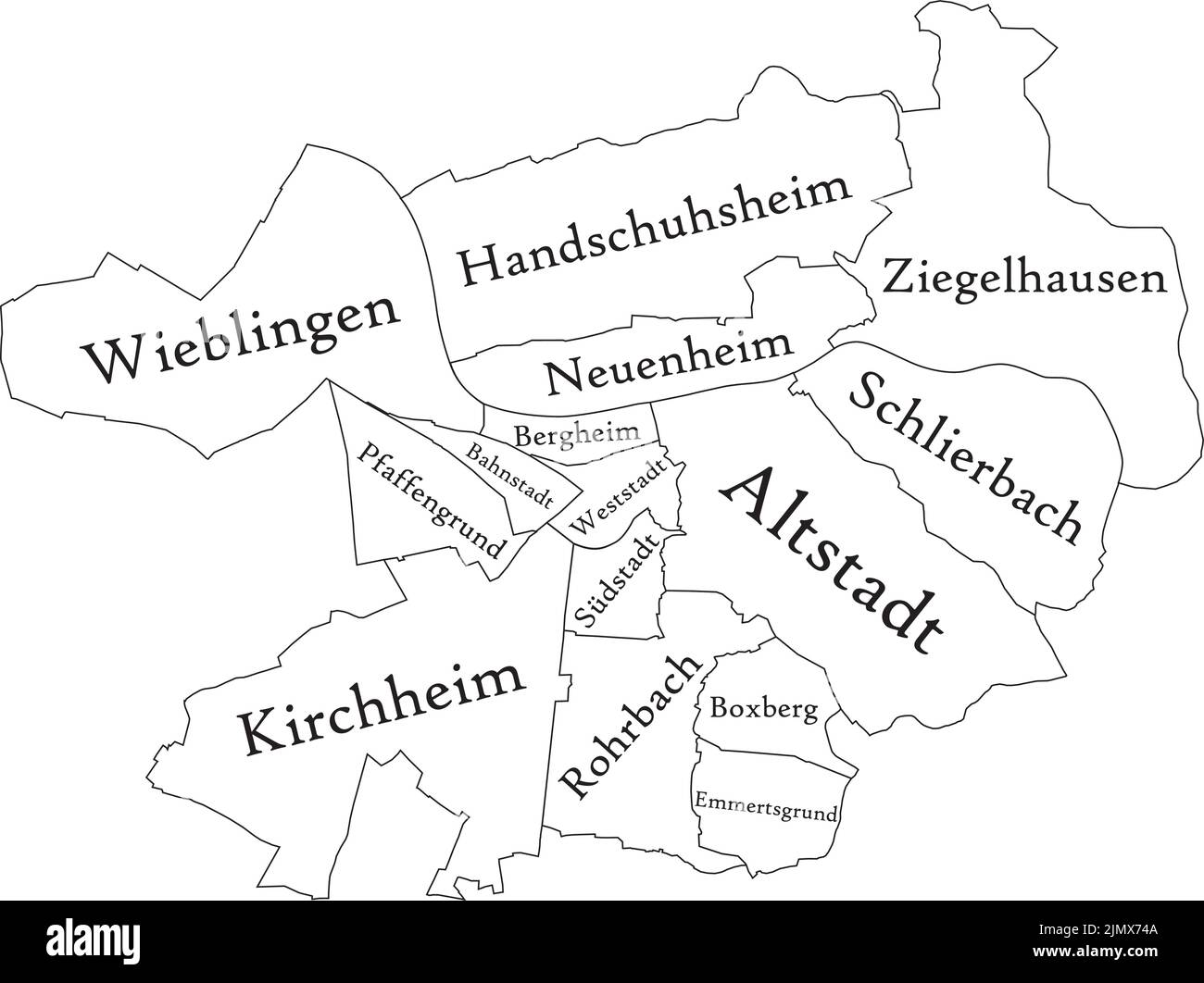 Weiß getaggte Bezirkskarte von HEIDELBERG, DEUTSCHLAND Stock Vektor