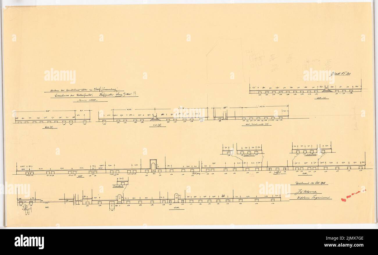 Klomp Johannes Franziskus (1865-1946), Benedictier Abbey St. Mauritius, Clerf (Clervaux), Luxemburg (10. November 1908): Details des Kellerfensters des Klosters 1: 100. Tinte, Bleistift auf Transparent, 61,7 x 102 cm (inklusive Scankanten) Klomp Johannes Franziskus (1865-1946): Benedektinerabtei St. Mauritius, Clerf (Clervaux) Stockfoto