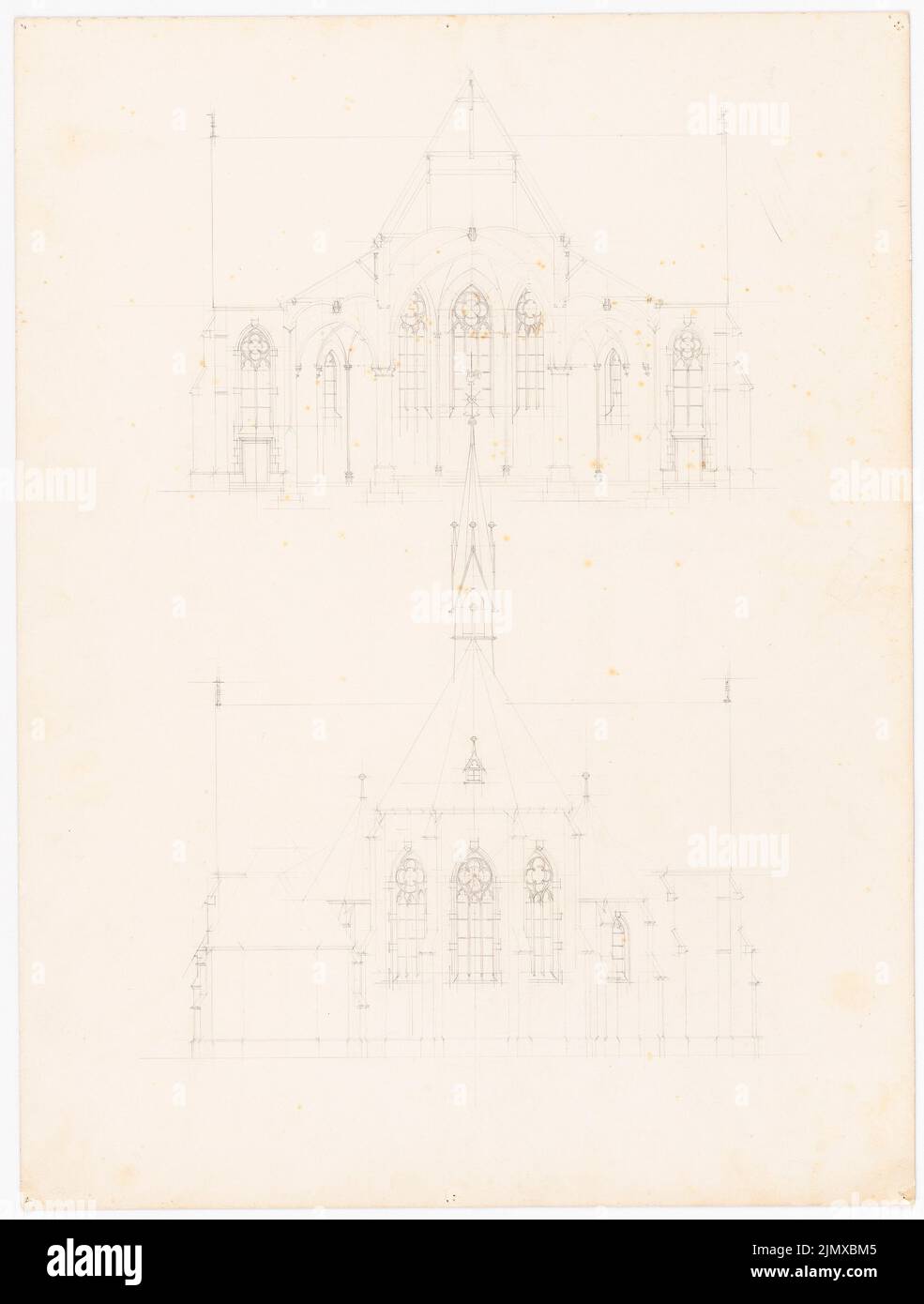 Klomp Johannes Franziskus (1865-1946), Holy Family Church, Lünen (1901-1904): Schnittansicht und Ansicht des Chores (Verso-Skizze eines Traciery-Fensters). Bleistift auf Karton, 65,1 x 49,4 cm (inklusive Scan-Kanten) Klomp Johannes Franziskus (1865-1946): Heilige Familie-Kirche, Lünen Stockfoto Klomp Johannes Franziskus (1865-1946), Holy Family Church, Lünen (1901-1904): Schnittansicht und Ansicht des Chores (Verso-Skizze eines Traciery-Fensters). Bleistift auf Karton, 65,1 x 49,4 cm (inklusive Scan-Kanten) Klomp Johannes Franziskus (1865-1946): Heilige Familie-Kirche, Lünen Stockfoto