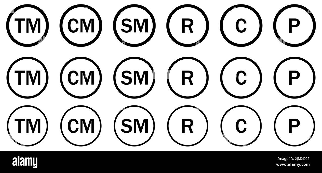 Symbole für eingetragene Marken. Vektordarstellung auf weißem Hintergrund isoliert Stock Vektor