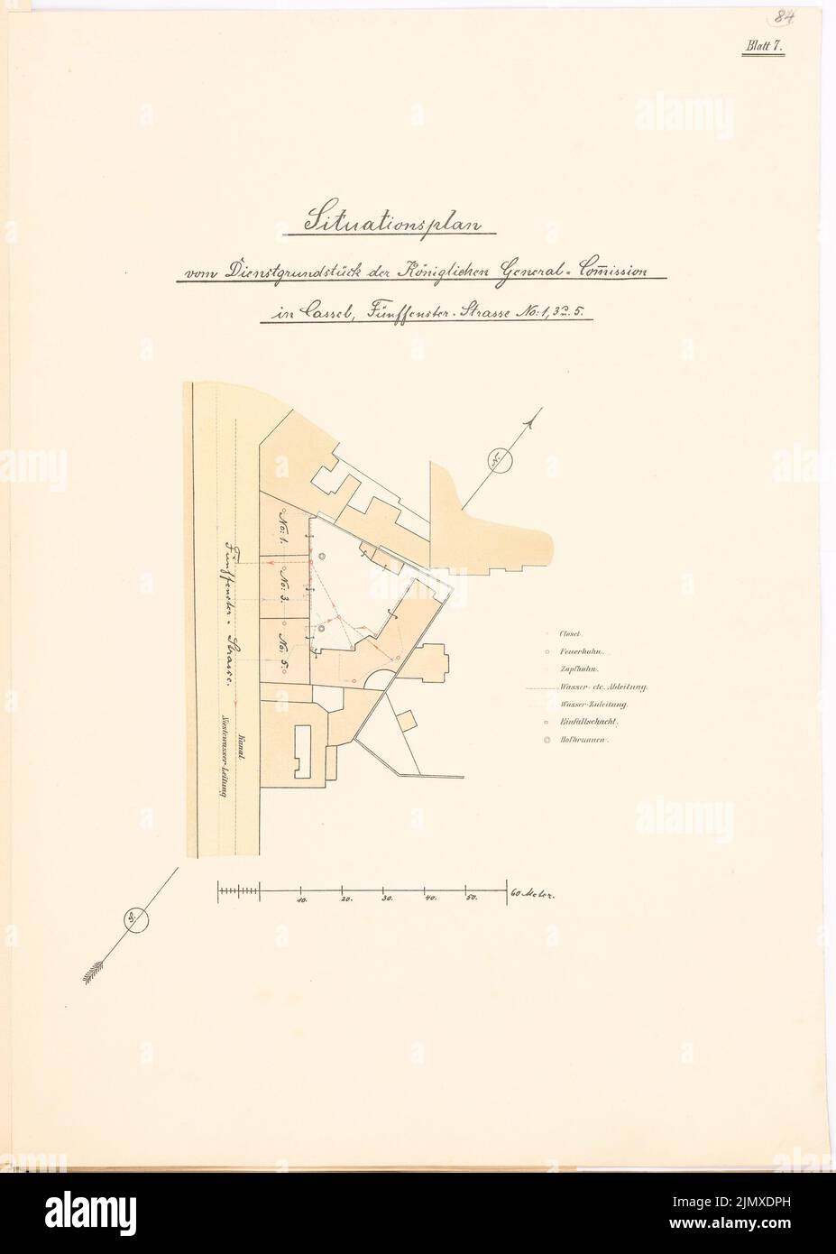 Unbekannter Architekt, Dienstgebäude der Generalkommission, Kassel (ca. 1886/1887): Planinhalt N.N. erkannt. Lithographie auf Papier, 56,2 x 40,1 cm (einschließlich Scankanten) N.N. : Dienstgebäude der General-Kommission, Kassel Stockfoto