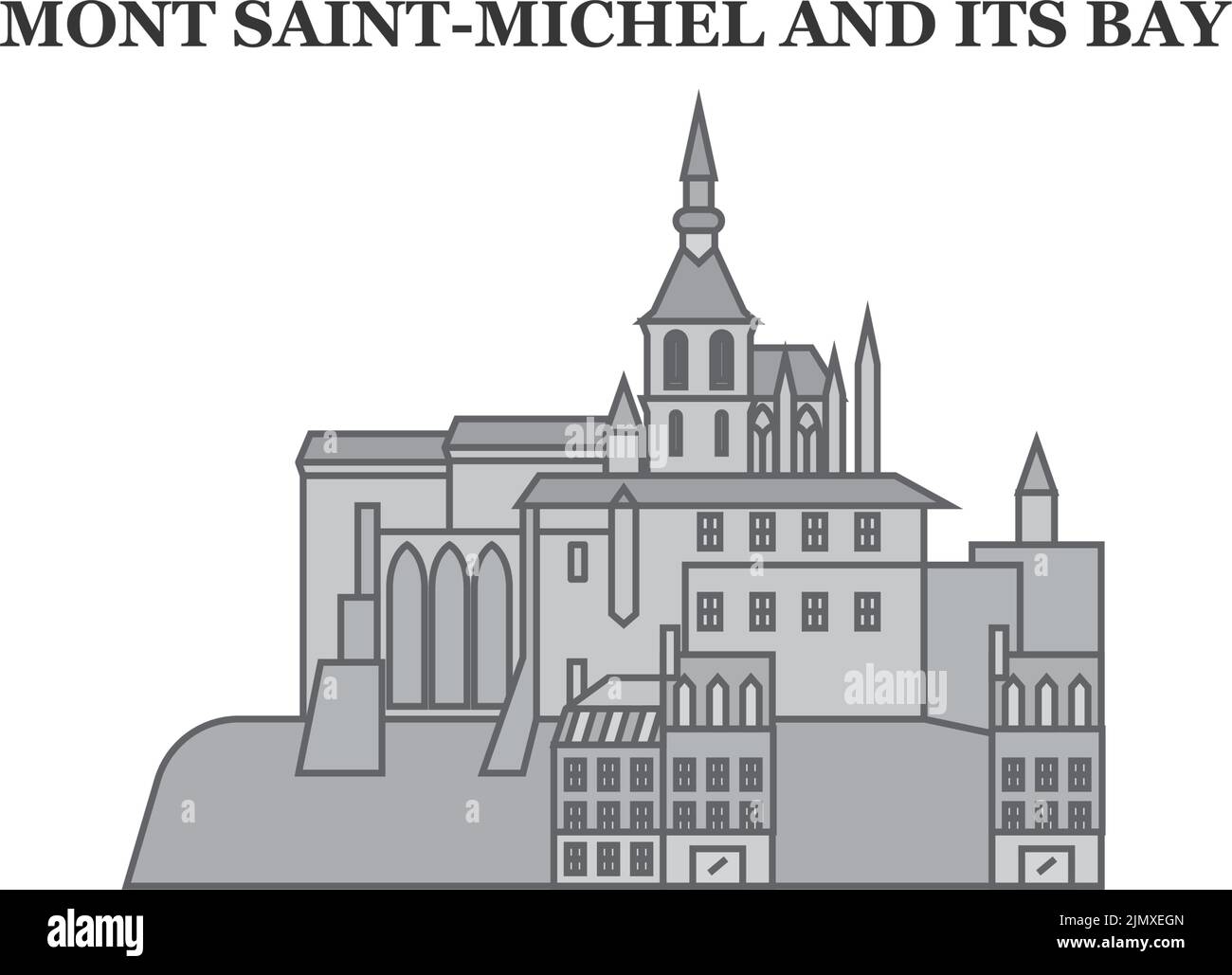 Frankreich, Mont Saint-Michel und seine Bay Landmark City Skyline isoliert Vektor Illustration, Ikonen Stock Vektor