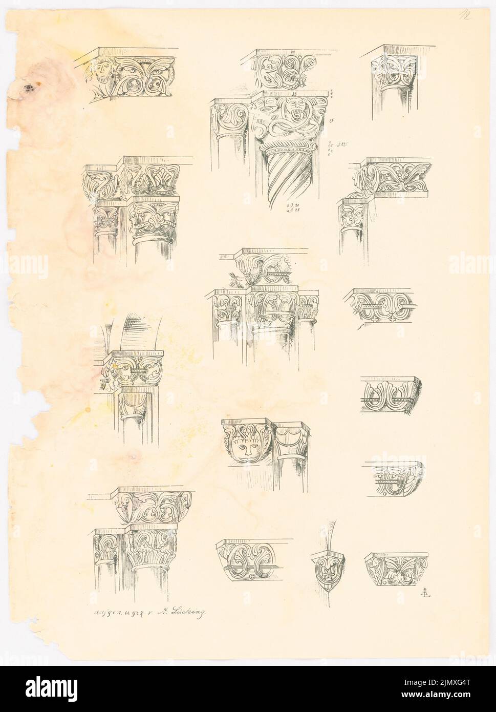 Akademischer Architektenverband Berlin (AAVB), Skizzenheft SS 1902: Hauptstädte (1902): Details. Druck auf Papier, 39,1 x 29,1 cm (inklusive Scankanten) Akademischer Architekturverein Berlin (AAVB) : Skizzenheft SS 1902: Kapitelle Stockfoto