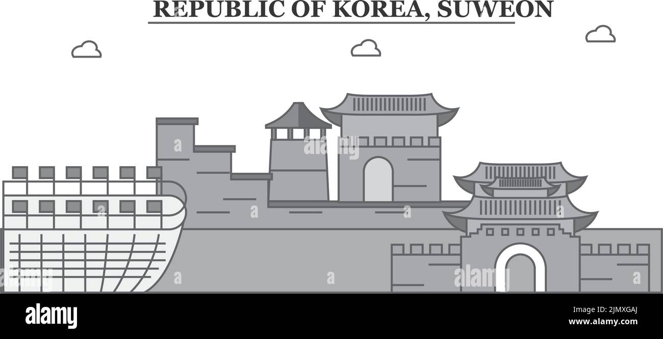 Korea, Suweon City Skyline isolierte Vektorgrafik, Symbole Stock Vektor