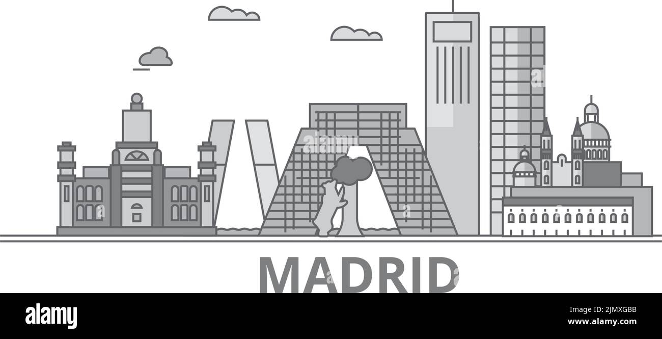 Spanien, Madrid City Skyline isolierte Vektorgrafik, Symbole Stock Vektor