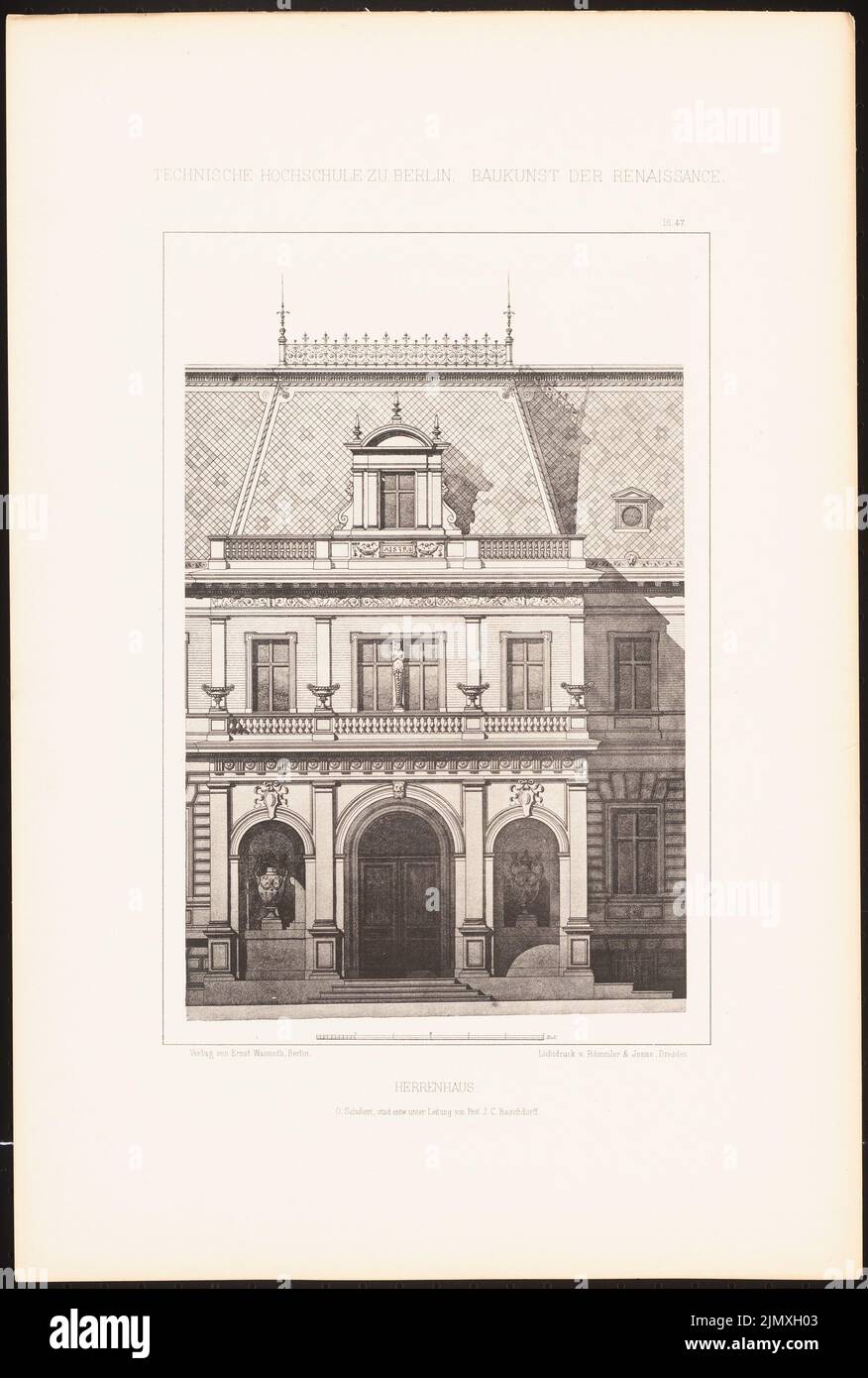 Schubert Otto, Herrenhaus. (Aus Richtung J.C. Raschdorff, Architektur der Renaissance, 1880.) (1880-1880): Portal Anzeigen. Leichter Druck auf Papier, 48,8 x 32,9 cm (inklusive Scan-Kanten) Schubert Otto : Herrenhaus. (Aus: J.C. Raschdorff, Baukunst der Renaissance, 1880) Stockfoto