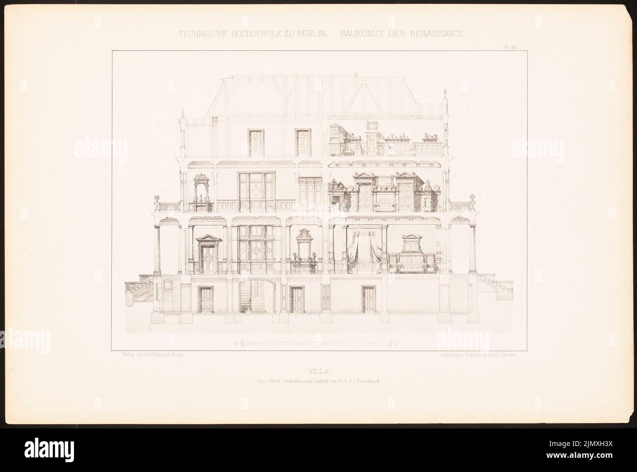 Mild Ernst, Villa. (Aus Richtung J.C. Raschdorff, Architektur der Renaissance, 1881.) (1881-1881): Querschnitt. Leichter Druck auf Papier, 32,9 x 48,9 cm (einschließlich Scankanten) Stockfoto