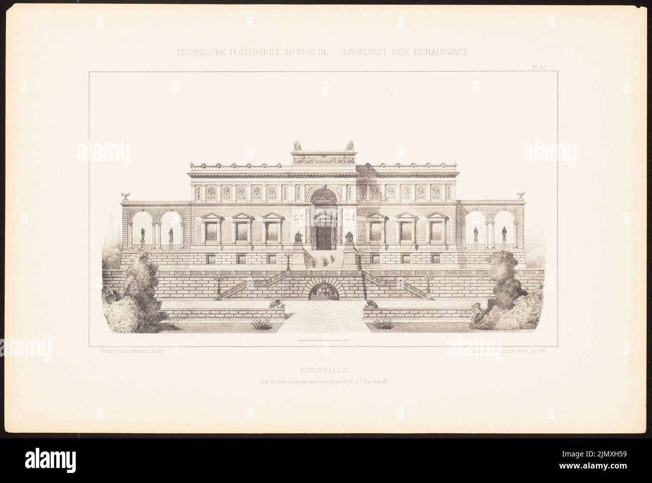 Menken August (1858-1903), Kunsthalle. (Aus Richtung J.C. Raschdorff, Architektur der Renaissance, 1881.) (1881-1881): Blick von vorne. Leichter Druck auf Papier, 32,9 x 49 cm (einschließlich Scankanten) Stockfoto