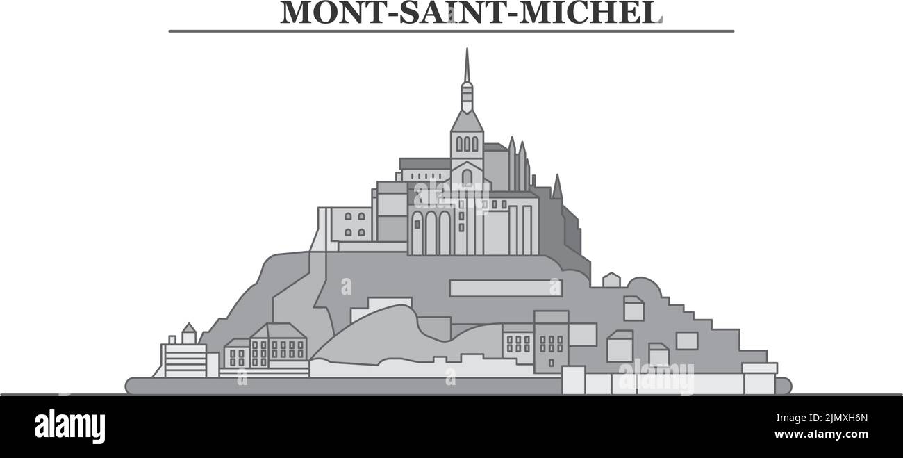Frankreich, Mont-Saint-Michel und die Skyline der Bay City isolierte Vektorgrafik, Ikonen Stock Vektor