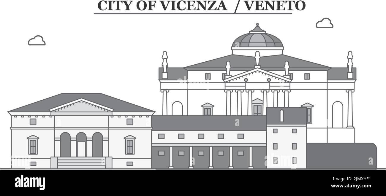 Italien, Vicenza City Skyline isoliert Vektor-Illustration, Symbole Stock Vektor
