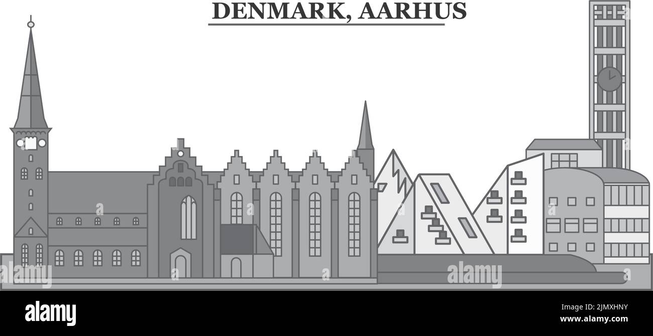 Dänemark, Aarhus City Skyline isoliert Vektor Illustration, Symbole Stock Vektor