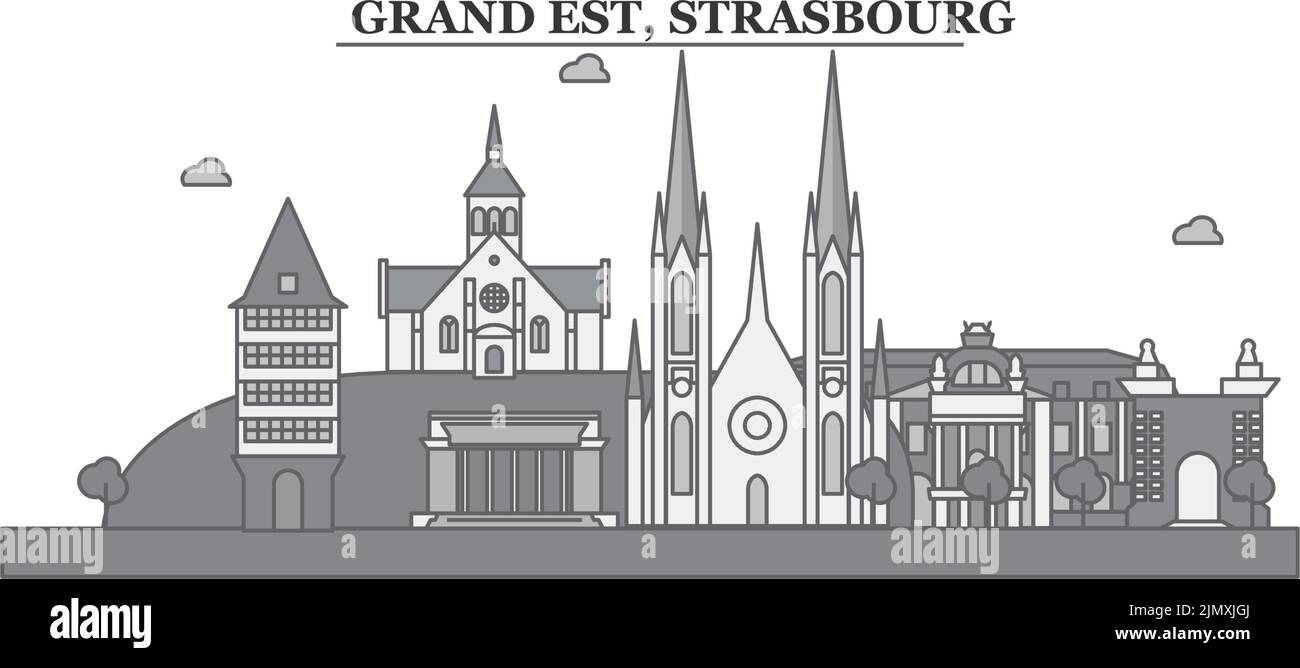 Frankreich, Straßburger Skyline isolierte Vektorgrafik, Ikonen Stock Vektor
