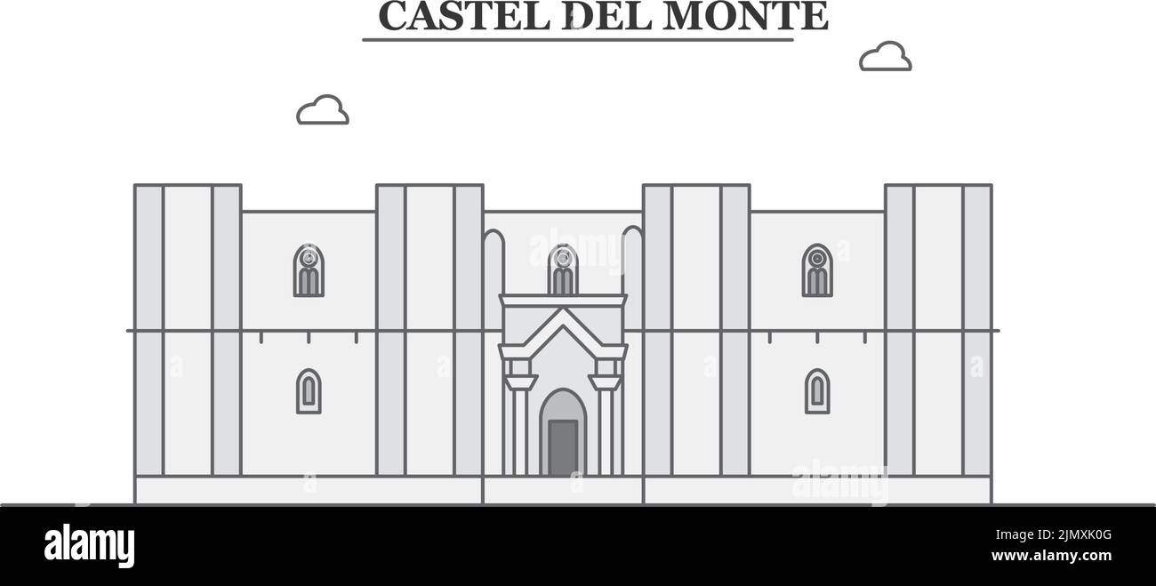 Italien, Apulien, Skyline von Castel Del Monte isolierte Vektorgrafik, Ikonen Stock Vektor