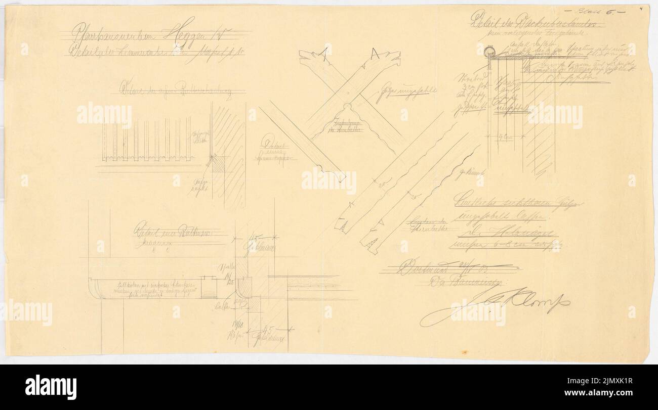 Klomp Johannes Franziskus (1865-1946), St. Antonius Einsiedler (Erweiterung) (mit Pfarrhaus), Heggen (28.04.1903): Pfarrhaus: Holzschnitt 1:10. Bleistift auf Transparent, 41,6 x 75 cm (einschließlich Scankanten) Stockfoto