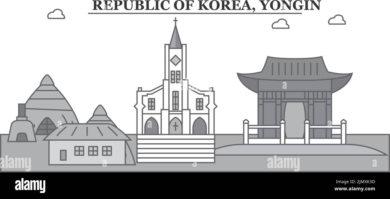 Korea, Yongin City Skyline isolierte Vektordarstellung, Ikonen Stock Vektor