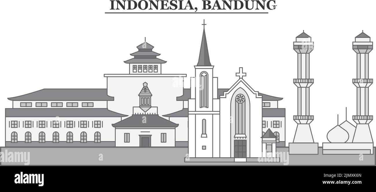Indonesien, Skyline der Stadt Bandung, isolierte Vektorgrafik, Ikonen Stock Vektor