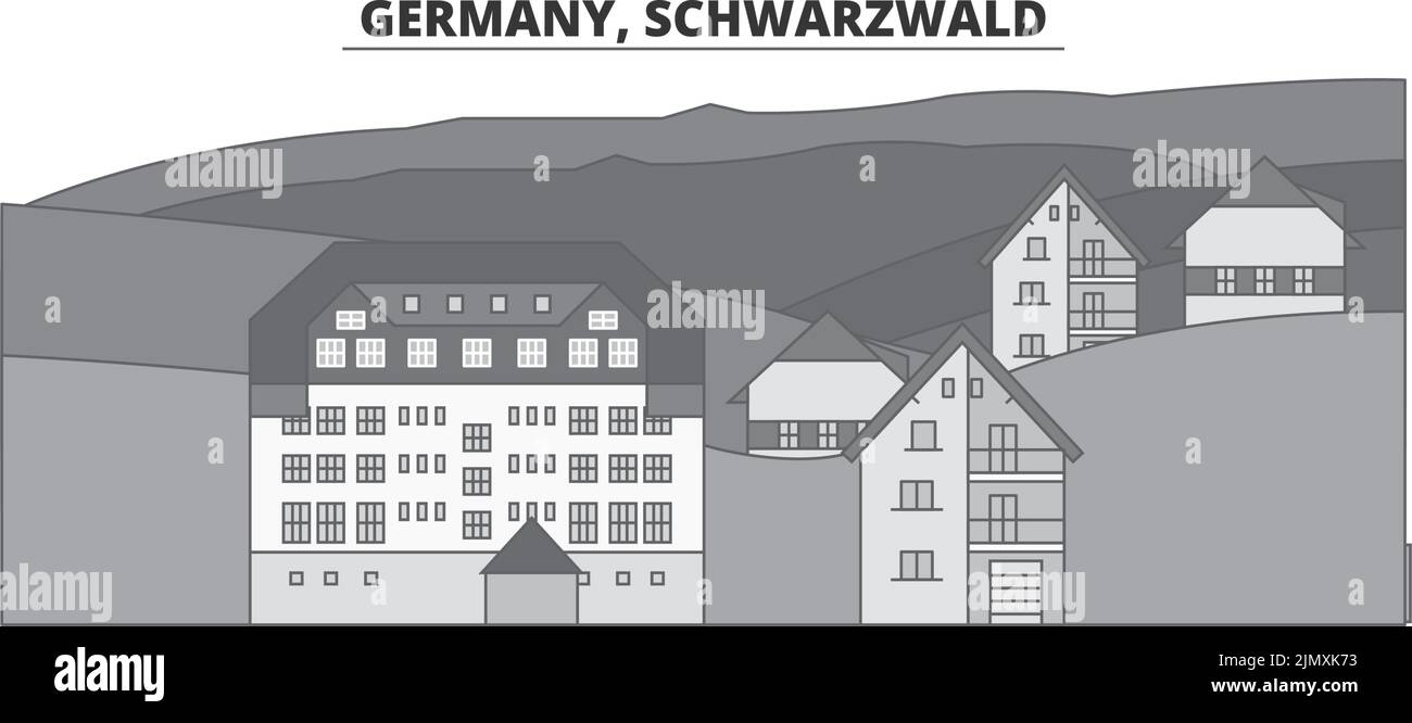 Deutschland, Schwarzwald Stadt Skyline isoliert Vektor Illustration, Ikonen Stock Vektor