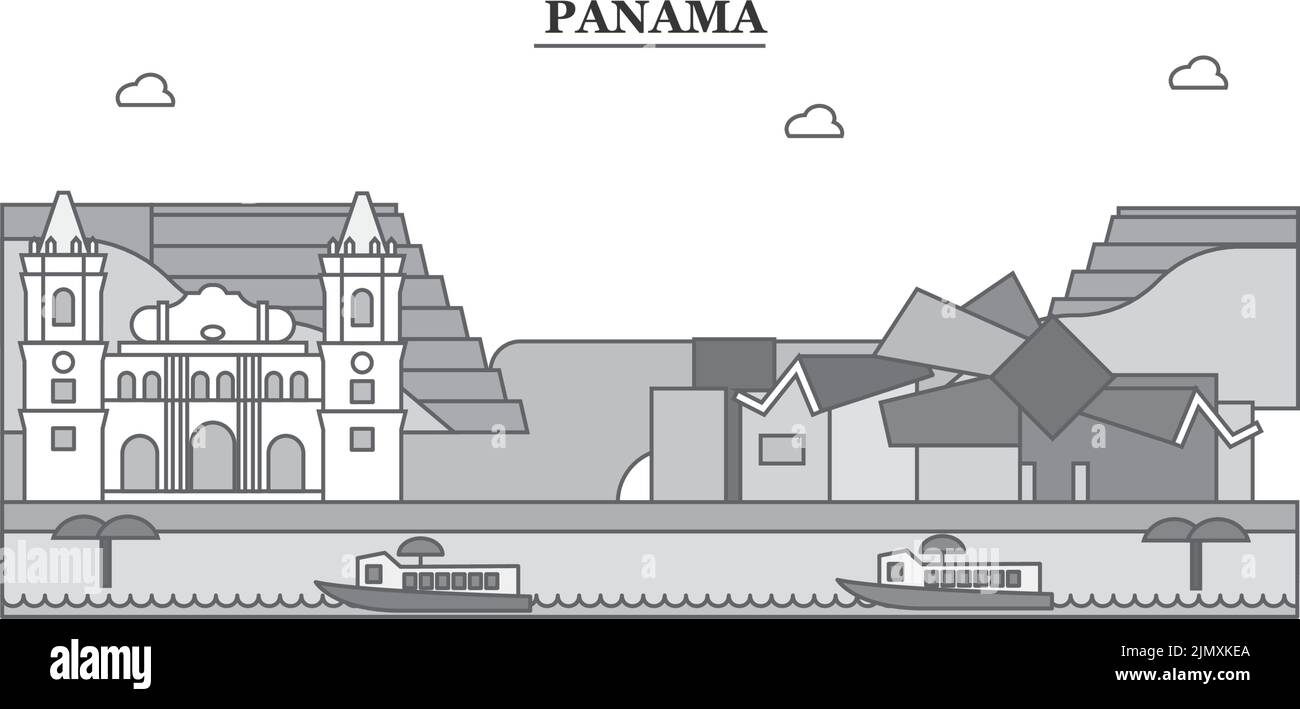 Panama City Skyline isoliert Vektor-Illustration, Symbole Stock Vektor