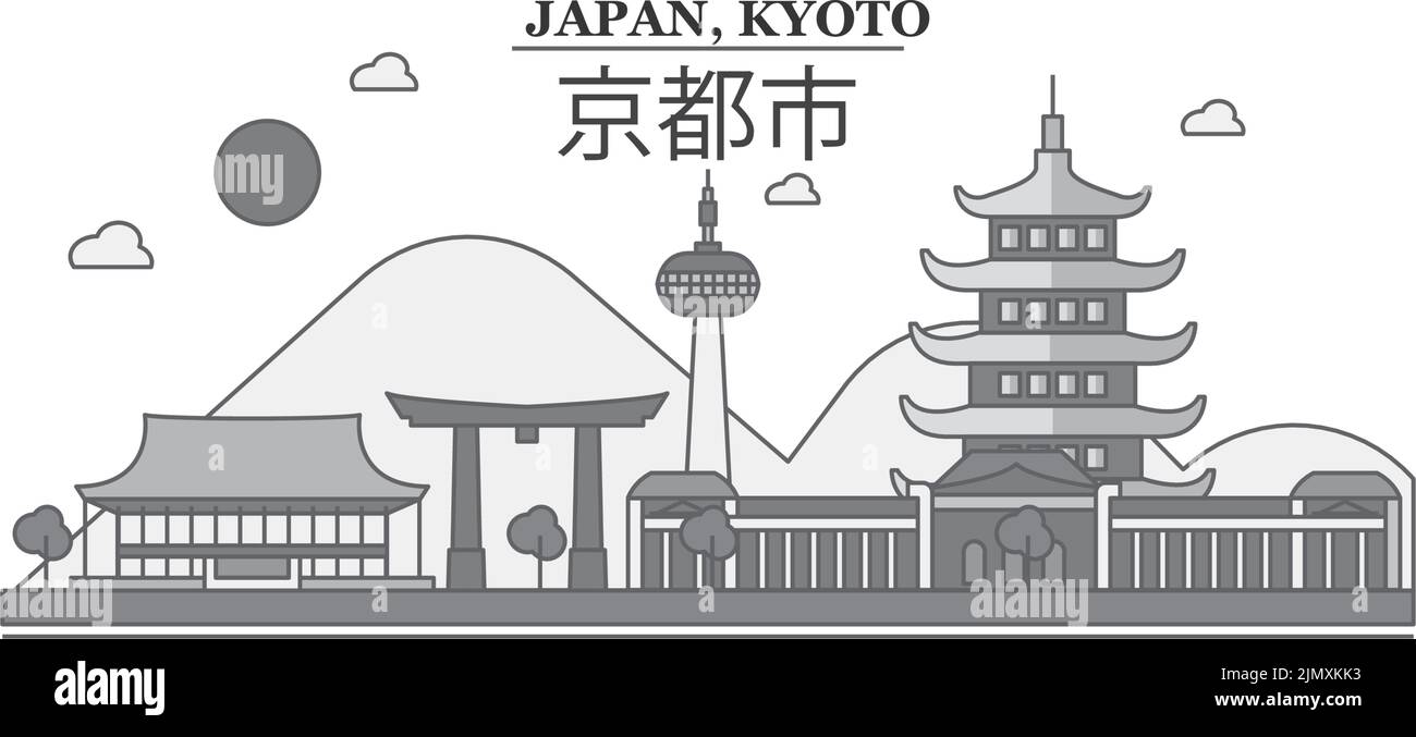 Japan, Kyoto City Skyline isoliert Vektor Illustration, Symbole Stock Vektor