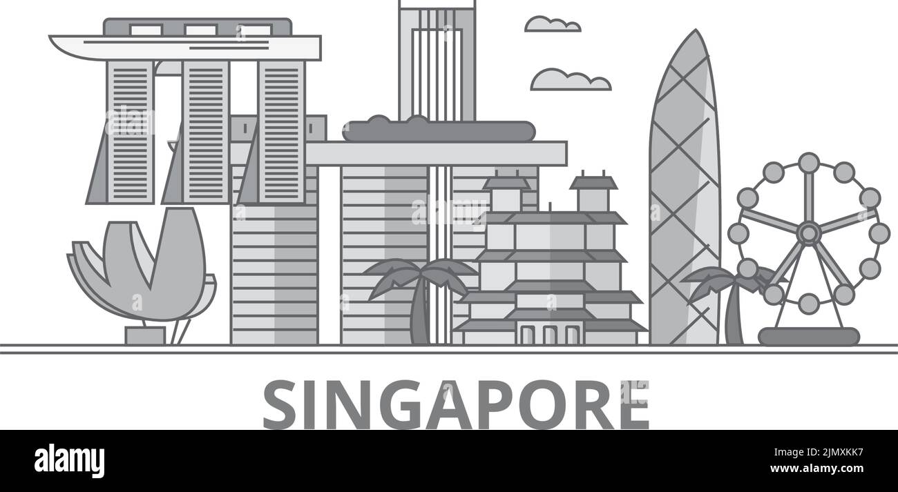 Skyline von Singapur-Stadt isolierte Vektorgrafik, Symbole Stock Vektor