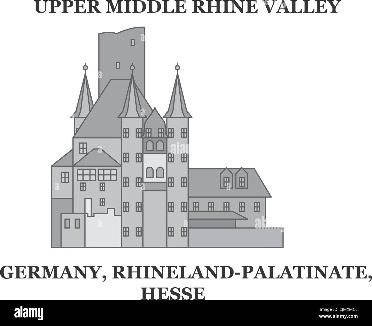 Deutschland, Hessen, Oberes Mittelrheintal Skyline isolierte Vektorgrafik, Ikonen Stock Vektor