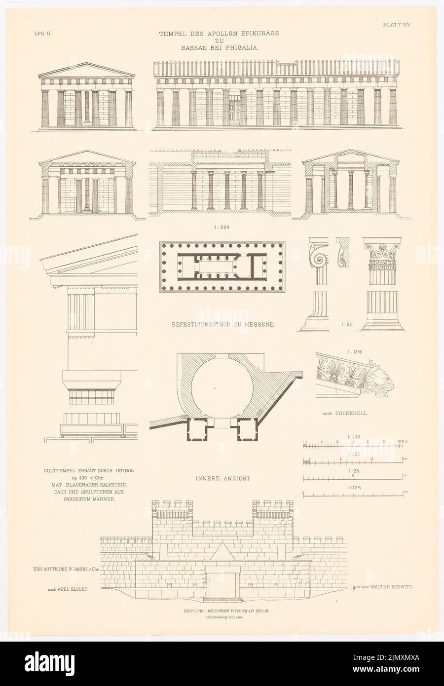 N.N., Tempel des Apollon Epicurean in Bassae. (Aus Richtung Denkmäler d. Gebäude, alte Architektur, hrsg. V. Character output d. Stud. TH Berlin, 1901) (1901-1901): Aussicht, Lageplan, Details. Druck auf Papier, 52,4 x 36,3 cm (einschließlich Scankanten) Stockfoto