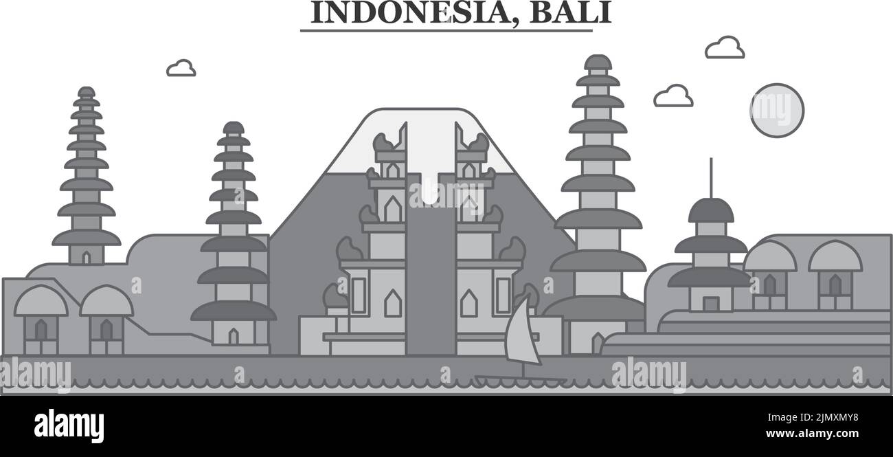 Indonesien, Bali City Skyline isoliert Vektor-Illustration, Symbole Stock Vektor