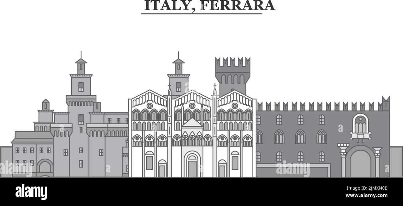 Italien, Ferrara City Skyline isoliert Vektor-Illustration, Symbole Stock Vektor