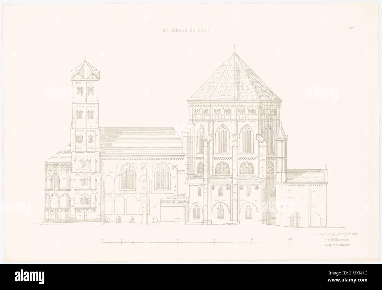 N.N., St. Gereon in Köln. (Aus Richtung Altchristl: U. Roman. Gebäude, Hrsg. V. Zeichenausgabe d. Stud. D. TH Berlin, 1875) (1875-1875): Aussicht. Drucken auf Papier, 35,9 x 51,9 cm (einschließlich Scankanten) Stockfoto