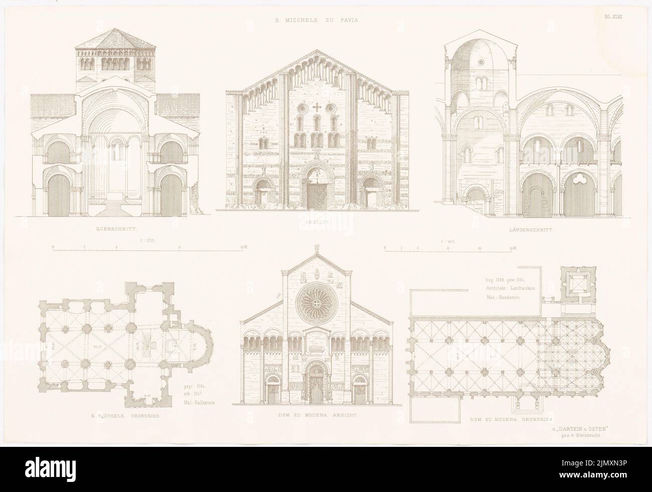 N.N., S. Micchele zu Pavia. Kathedrale in Modena. (Aus Richtung Altchristl: U. Roman. Zeichen, Aufl. Druck auf Papier, 35,6 x 52 cm (einschließlich Scankanten) Stockfoto