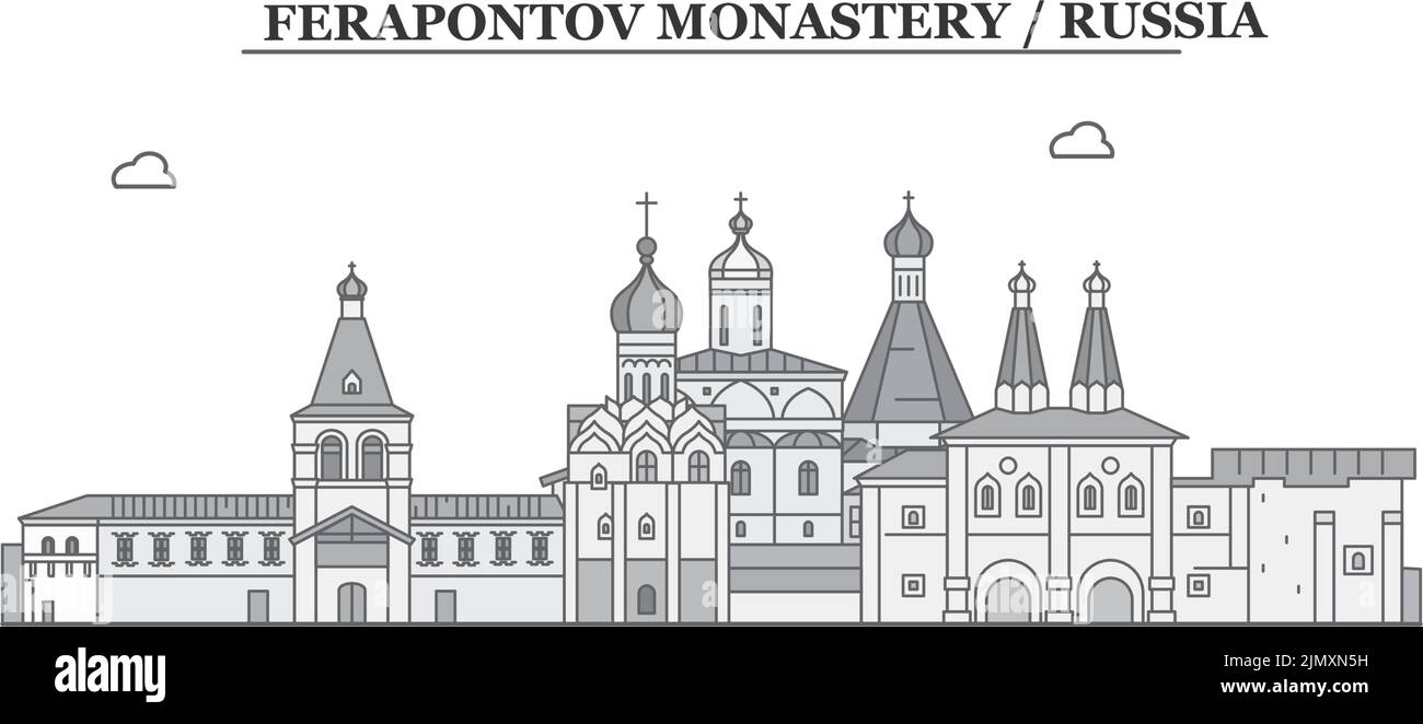 Russland, Wologda, Ferapontov Kloster Stadt Skyline isoliert Vektor-Illustration, Symbole Stock Vektor