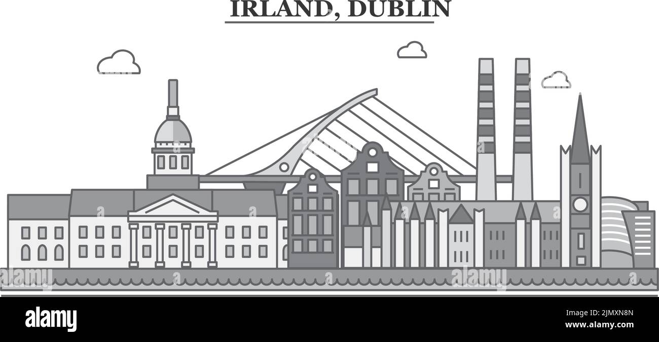 Irland, Dublins Skyline isolierte Vektorgrafik, Ikonen Stock Vektor