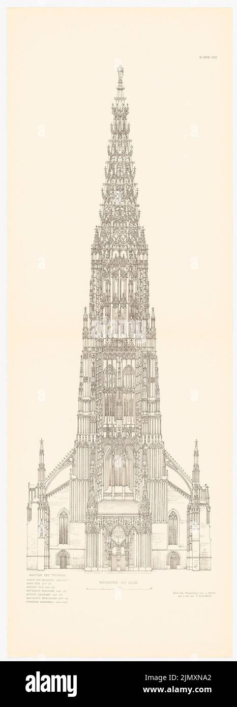 N.N., Münster zu Ulm. (Aus: Gotische Architektur in Deutschland, Hrsg. v. Character output d. Stud. TH Berlin, 1875) (1875-1875): Aussicht. Druck auf Papier, 105,6 x 37,9 cm (einschließlich Scankanten) Stockfoto