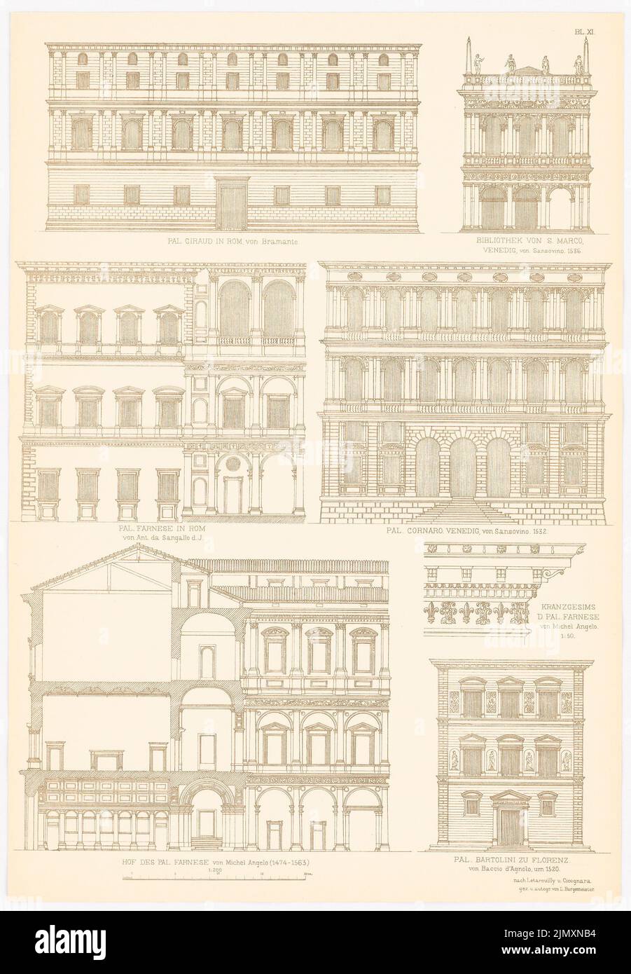 N.N., Palazzi Giraud und Farnese in Rom. Palazzo Bartolini in Florenz. (Aus Richtung Architecture d. Renaissance in Italien und Spanien, hrsg. Stud. (1875-1875): Ansichten, einschließlich Bibliothek von San Marco, Palazzo Cornado. Druck auf Papier, 52,3 x 36 , 3 cm (inkl. Kanten scannen) Stockfoto