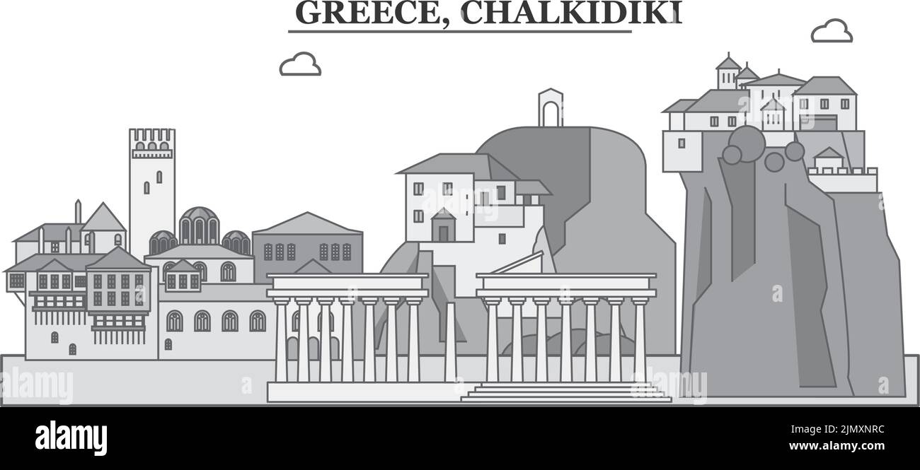 Griechenland, Chalkidiki City Skyline isoliert Vektor-Illustration, Symbole Stock Vektor