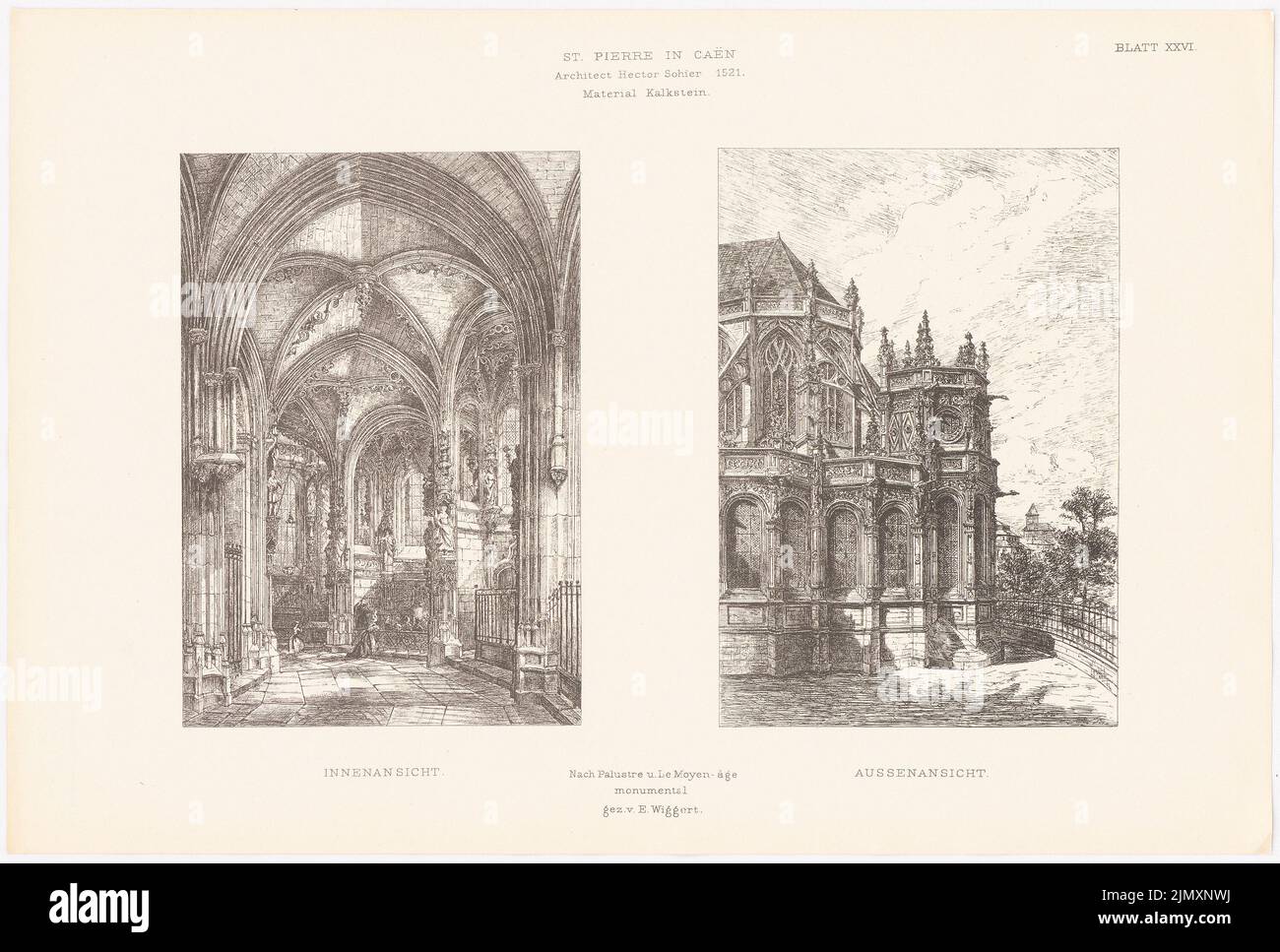 N.N., St. Pierre in Caen. (Aus Richtung Architecture d. Renaissance in Frankreich, hrsg. V. Character output d. Stud. TH Berlin, 1875) (1875-1875): Perspektivische Innenansicht. Drucken auf Papier, 35,5 x 52,6 cm (einschließlich Scankanten) Stockfoto