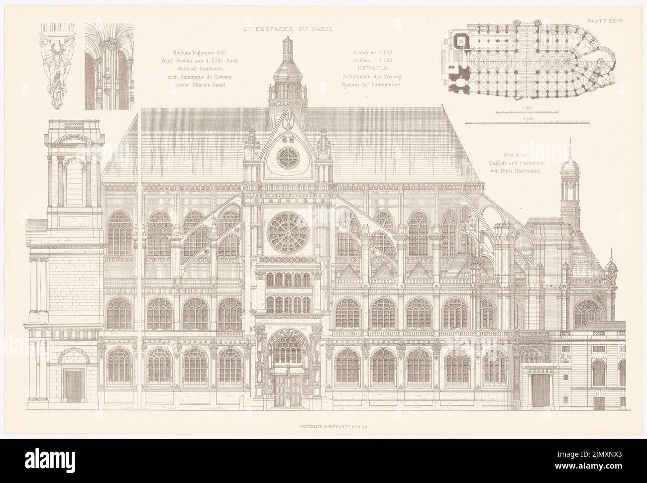 N.N., St. Eustache zu Paris. (Aus: Architectural Art of Renaissance in France, Aufl. Druck auf Papier, 35,6 x 52,5 cm (inkl. Scankanten) Stockfoto