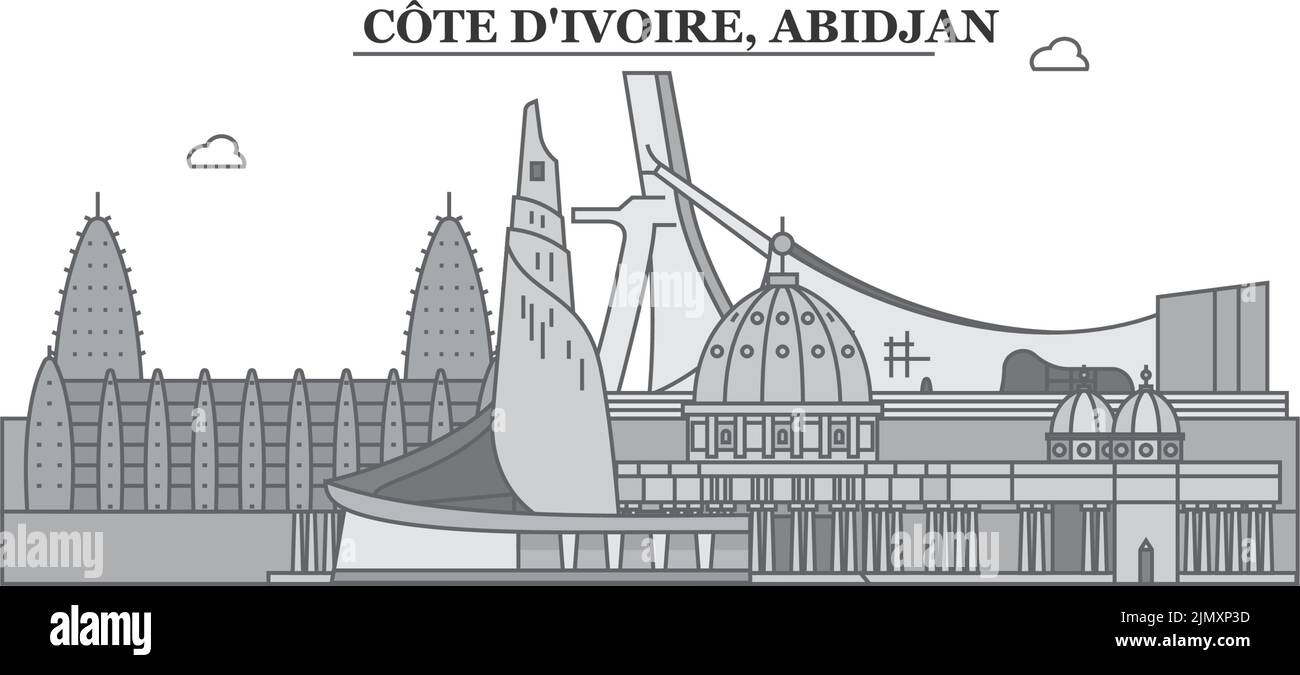 Cote-dIvoire, Skyline von Abidjan isolierte Vektorgrafik, Ikonen Stock Vektor