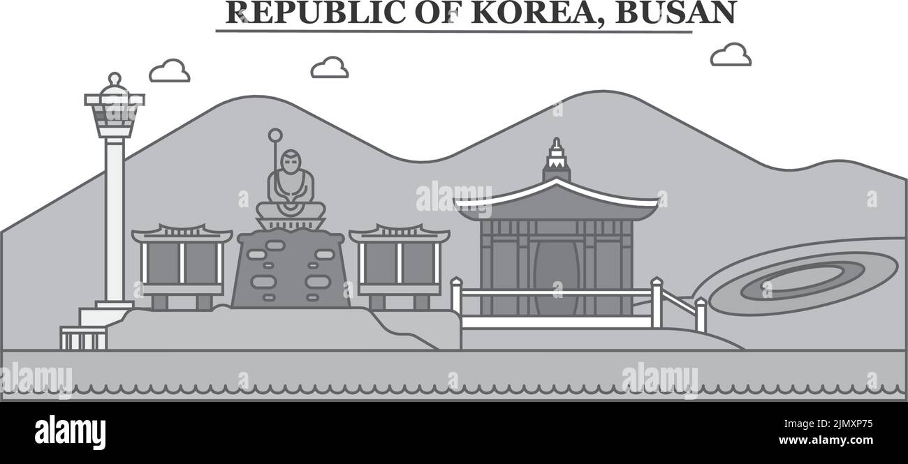 Korea, Busan City Skyline isolierte Vektorgrafik, Ikonen Stock Vektor