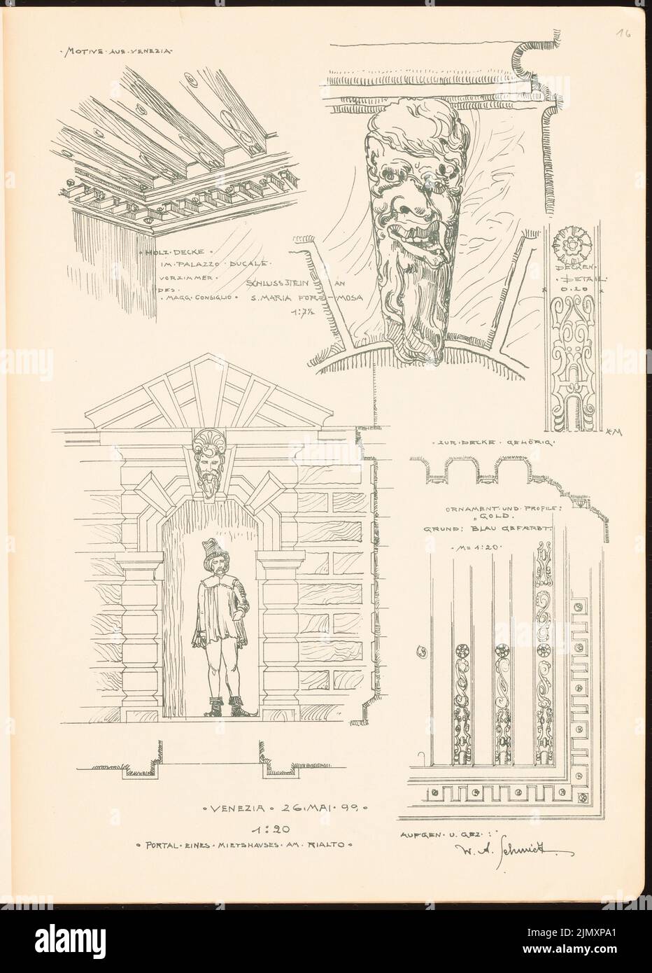 Academic Architects Berlin (AAVB), Skizzenheft SS 1901: Skizzen aus Venedig (1901-1901): Perspektivische Ansichten, Ansichten, Details. Druck auf Papier, 44 x 31,6 cm (einschließlich Scankanten) Stockfoto